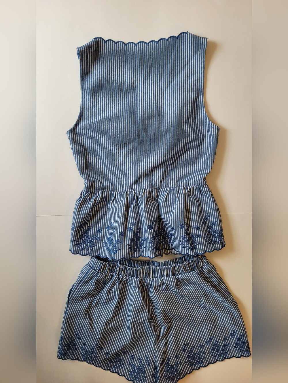 Klesis Embroidered Striped Peplum Vest & Shorts Co-Ord Set-Small - Picture 9 of 16